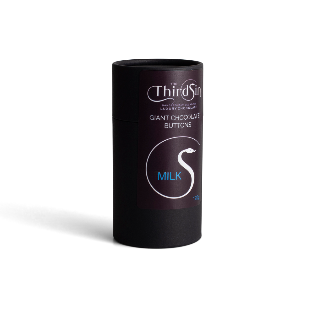 Black cylindrical container with 'The Third Sin' branding on a white background